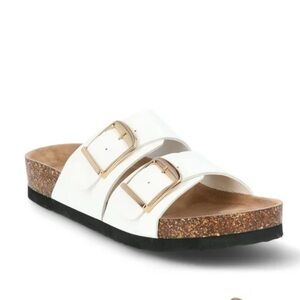 NEW Time and Tru White Double Strap Gold Buckle Slides SZ 7.5